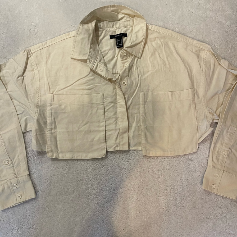 Forever 21 crop Ivory Button-Up Blouse
